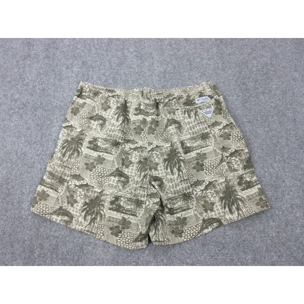 Columbia PFG Swim Trunks Mens XL Green Tropical Fish Print Mesh Lined Drawstring